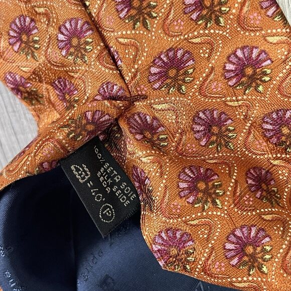ERMENEGILDO ZEGNA Mens 100% Silk Necktie ITALY Luxury FLORAL Lot 2 Orange EUC - Picture 8 of 8